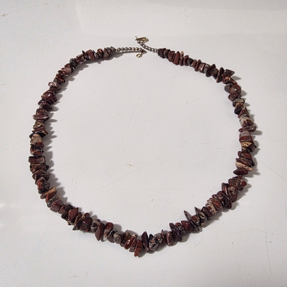 Boho Natural Red Jasper Chip Gemstone Necklace, Polished Organic Stone - Picture 5 of 5